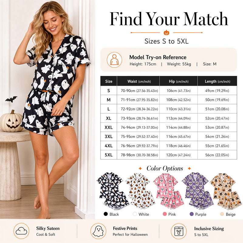 Women's Halloween Print Pajama Set Notch Lapel Short Sleeve Loungewear