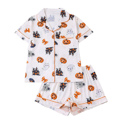 Women's Halloween Print Pajama Set Notch Lapel Short Sleeve Loungewear