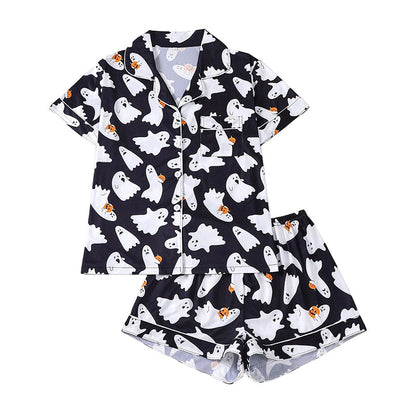 Women's Halloween Print Pajama Set Notch Lapel Short Sleeve Loungewear