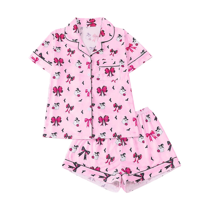 Women's Halloween Print Pajama Set Notch Lapel Short Sleeve Loungewear