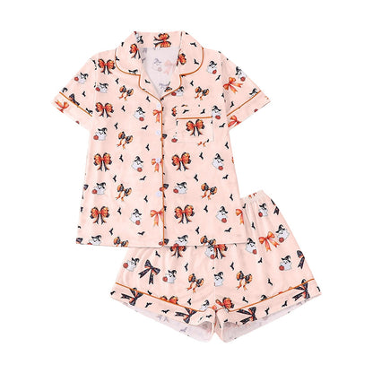 Women's Halloween Print Pajama Set Notch Lapel Short Sleeve Loungewear
