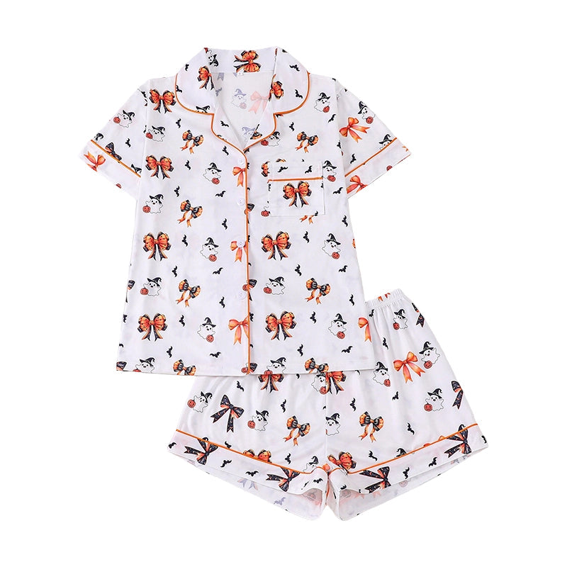 Women's Halloween Print Pajama Set Notch Lapel Short Sleeve Loungewear