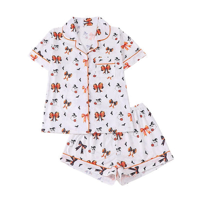 Women's Halloween Print Pajama Set Notch Lapel Short Sleeve Loungewear