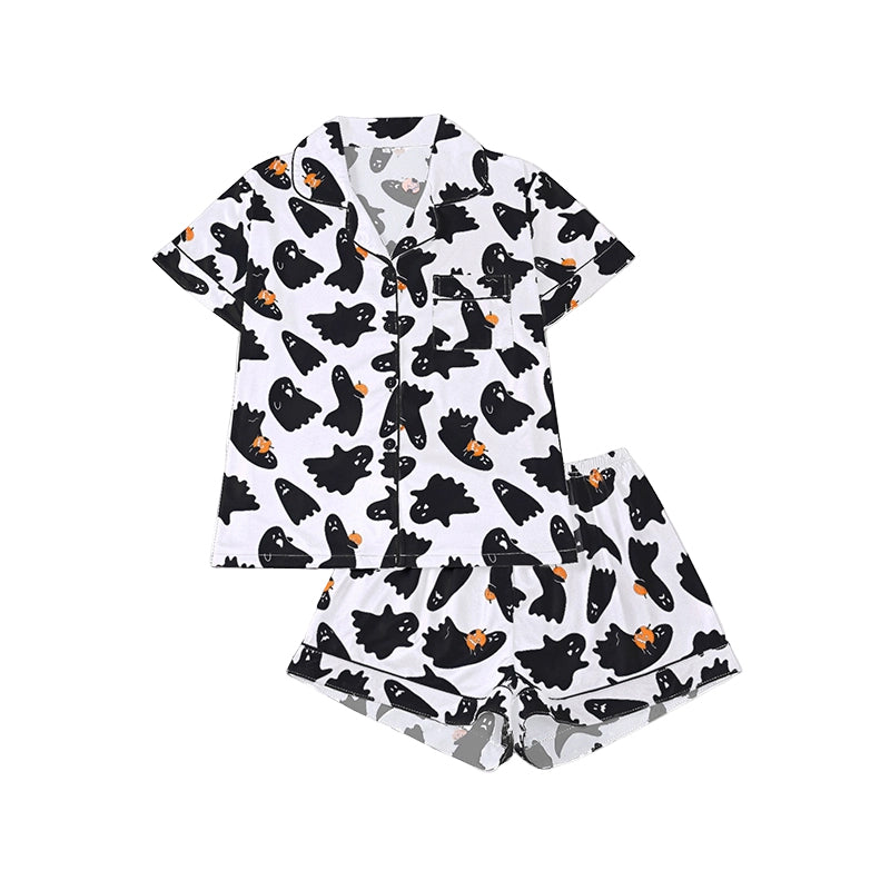 Women's Halloween Print Pajama Set Notch Lapel Short Sleeve Loungewear