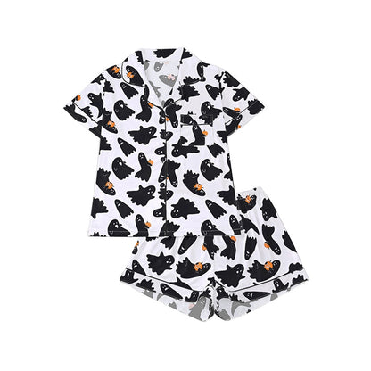 Women's Halloween Print Pajama Set Notch Lapel Short Sleeve Loungewear