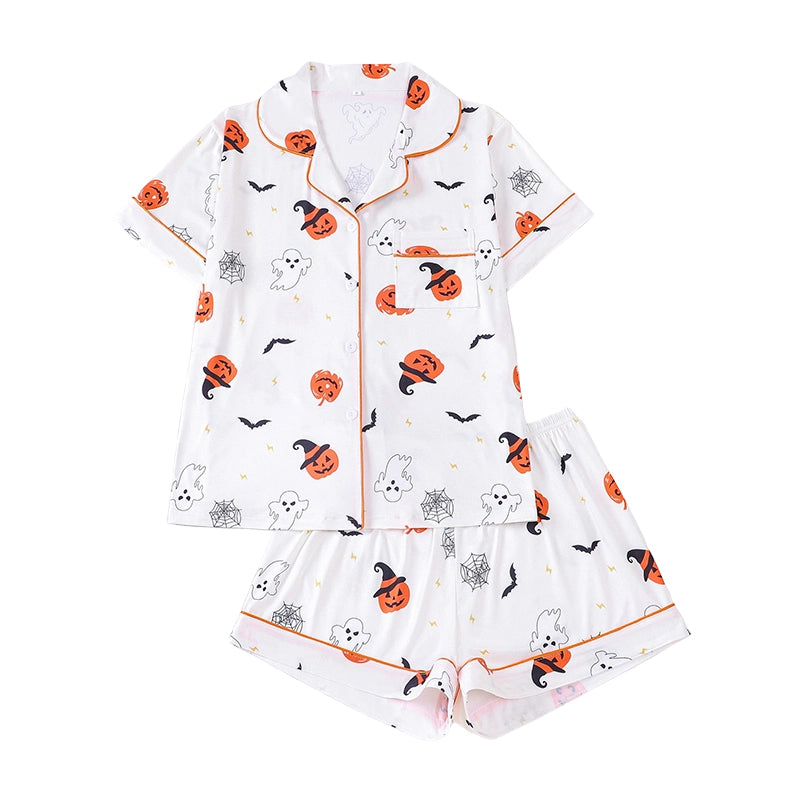 Women's Halloween Print Pajama Set Notch Lapel Short Sleeve Loungewear