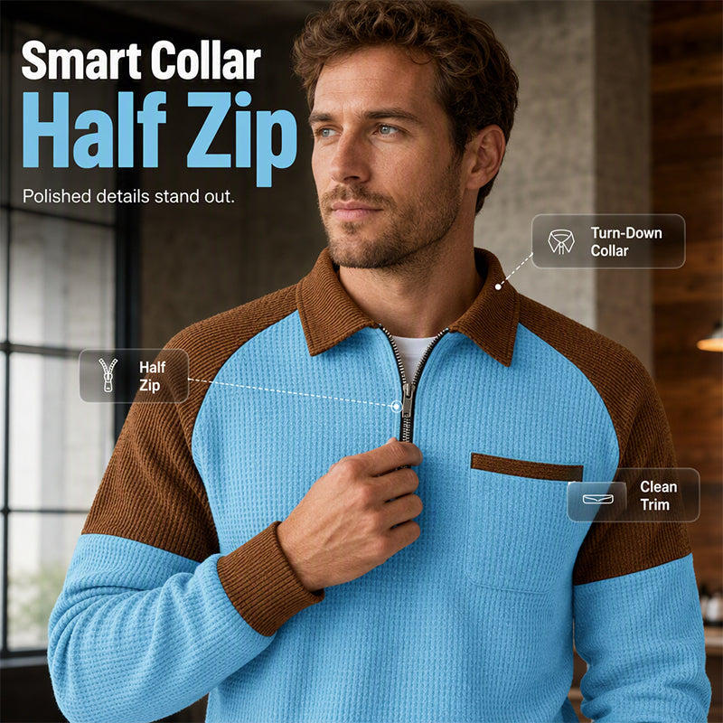 Men's Casual Waffle Knit Quarter-Zip Sweatshirt ✨𝘉𝘶𝘺 2 𝘢𝘯𝘥 𝘨𝘦𝘵 𝘢𝘯 𝘦𝘹𝘵𝘳𝘢 8% 𝘥𝘪𝘴𝘤𝘰𝘶𝘯𝘵