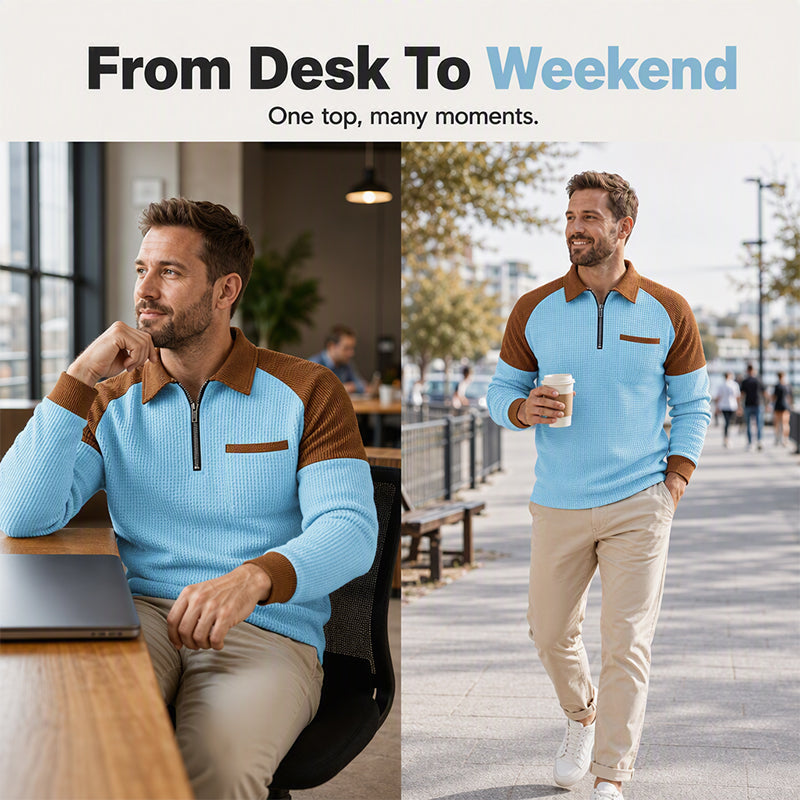 Men's Casual Waffle Knit Quarter-Zip Sweatshirt ✨𝘉𝘶𝘺 2 𝘢𝘯𝘥 𝘨𝘦𝘵 𝘢𝘯 𝘦𝘹𝘵𝘳𝘢 8% 𝘥𝘪𝘴𝘤𝘰𝘶𝘯𝘵