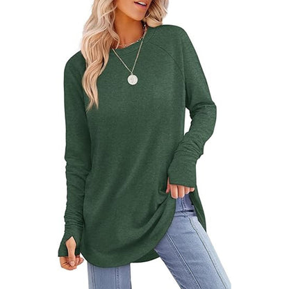 Women's Casual Crewneck Top with Thumbholes ✨𝘉𝘶𝘺 𝘢𝘯𝘺 2 𝘢𝘯𝘥 𝘨𝘦𝘵 𝘢𝘯 𝘦𝘹𝘵𝘳𝘢 8% 𝘥𝘪𝘴𝘤𝘰𝘶𝘯𝘵