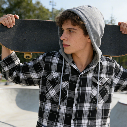 Men's Plaid Flannel Hooded Shirt Jacket ✨𝘉𝘶𝘺 𝘢𝘯𝘺 2 𝘢𝘯𝘥 𝘨𝘦𝘵 𝘢𝘯 𝘦𝘹𝘵𝘳𝘢 8% 𝘥𝘪𝘴𝘤𝘰𝘶𝘯𝘵