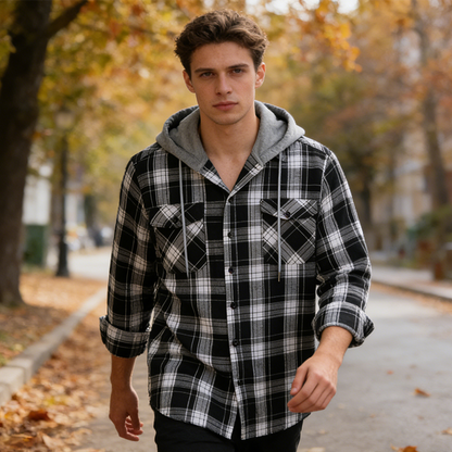 Men's Plaid Flannel Hooded Shirt Jacket ✨𝘉𝘶𝘺 𝘢𝘯𝘺 2 𝘢𝘯𝘥 𝘨𝘦𝘵 𝘢𝘯 𝘦𝘹𝘵𝘳𝘢 8% 𝘥𝘪𝘴𝘤𝘰𝘶𝘯𝘵