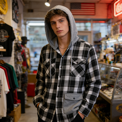 Men's Plaid Flannel Hooded Shirt Jacket ✨𝘉𝘶𝘺 𝘢𝘯𝘺 2 𝘢𝘯𝘥 𝘨𝘦𝘵 𝘢𝘯 𝘦𝘹𝘵𝘳𝘢 8% 𝘥𝘪𝘴𝘤𝘰𝘶𝘯𝘵