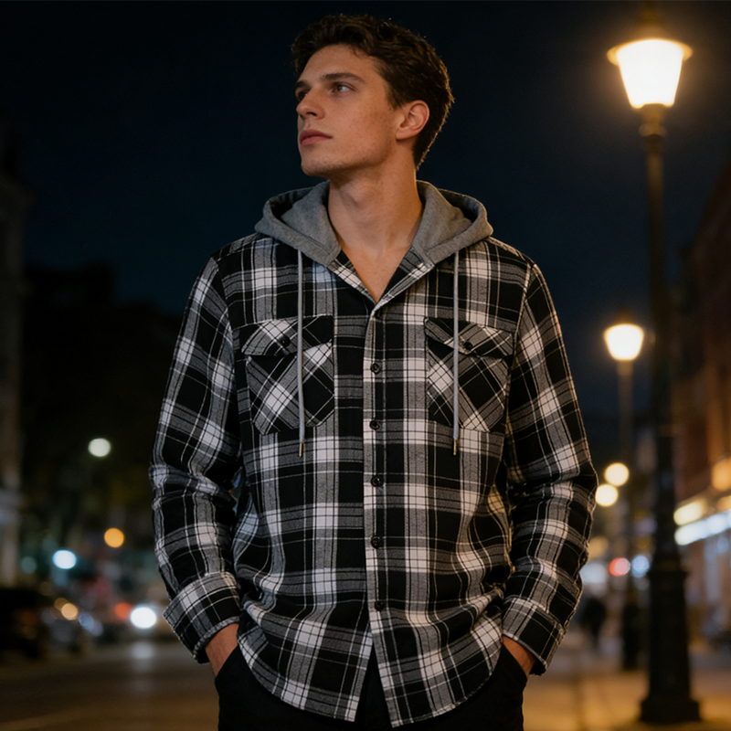 Men's Plaid Flannel Hooded Shirt Jacket ✨𝘉𝘶𝘺 𝘢𝘯𝘺 2 𝘢𝘯𝘥 𝘨𝘦𝘵 𝘢𝘯 𝘦𝘹𝘵𝘳𝘢 8% 𝘥𝘪𝘴𝘤𝘰𝘶𝘯𝘵