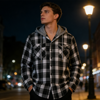 Men's Plaid Flannel Hooded Shirt Jacket ✨𝘉𝘶𝘺 𝘢𝘯𝘺 2 𝘢𝘯𝘥 𝘨𝘦𝘵 𝘢𝘯 𝘦𝘹𝘵𝘳𝘢 8% 𝘥𝘪𝘴𝘤𝘰𝘶𝘯𝘵
