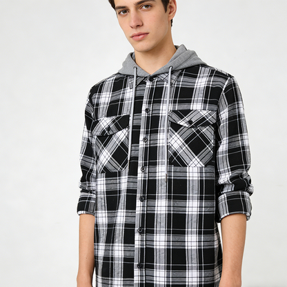 Men's Plaid Flannel Hooded Shirt Jacket ✨𝘉𝘶𝘺 𝘢𝘯𝘺 2 𝘢𝘯𝘥 𝘨𝘦𝘵 𝘢𝘯 𝘦𝘹𝘵𝘳𝘢 8% 𝘥𝘪𝘴𝘤𝘰𝘶𝘯𝘵