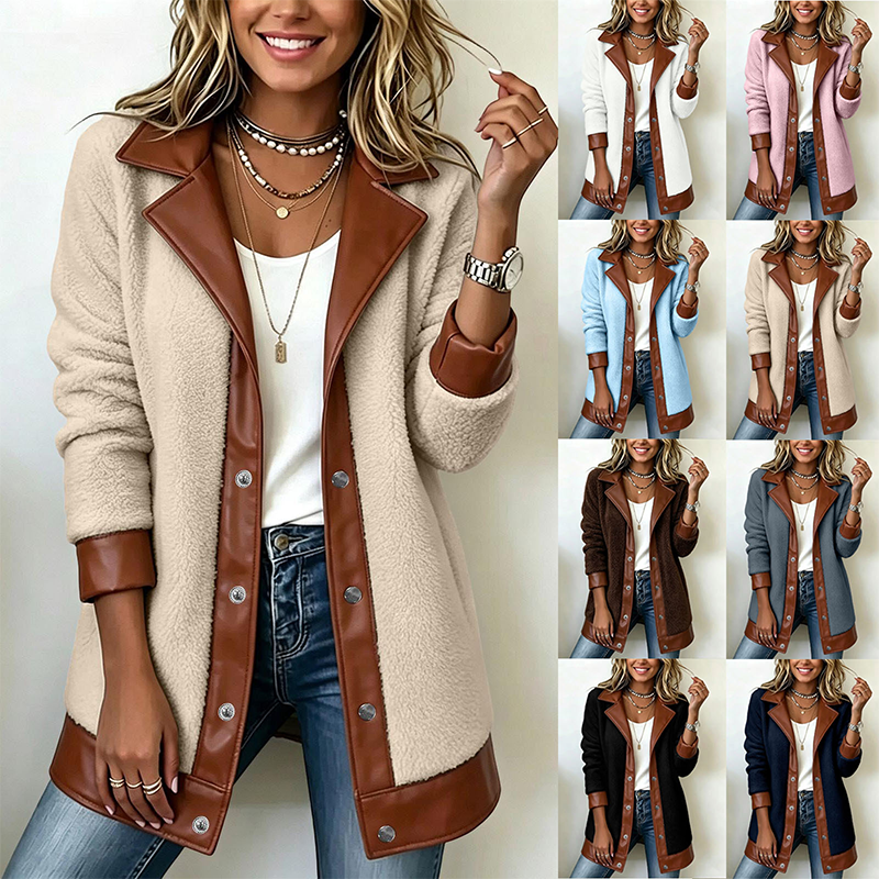Women's Lapel Plush Patchwork Jacket