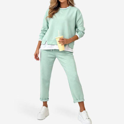 Women's Fake Two Piece Sweatshirt & Pants Set