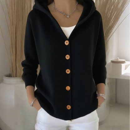 Women's Hooded Button-Up Knit Cardigan