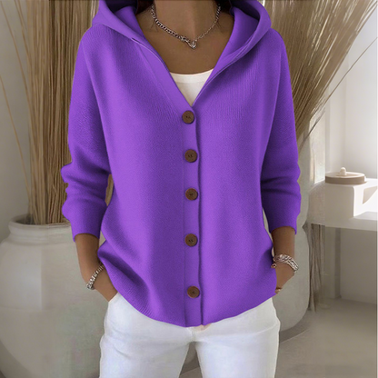 Women's Hooded Button-Up Knit Cardigan