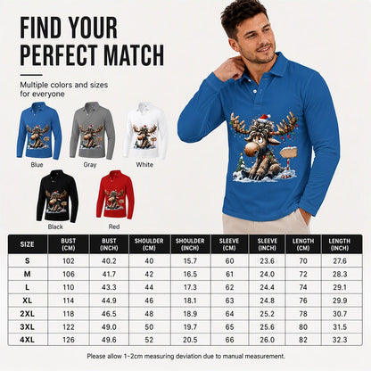 Men's Moose Print Long Sleeve Collared Top