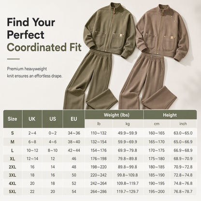 Women's Heavyweight Cotton-Blend Two-Piece Tracksuit Set with Zip-Up and Wide-Leg Pants