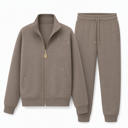 Women's Heavyweight Cotton-Blend Two-Piece Tracksuit Set with Zip-Up and Wide-Leg Pants