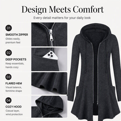 Women's Mid-Length Zip-Up Hooded Jacket
