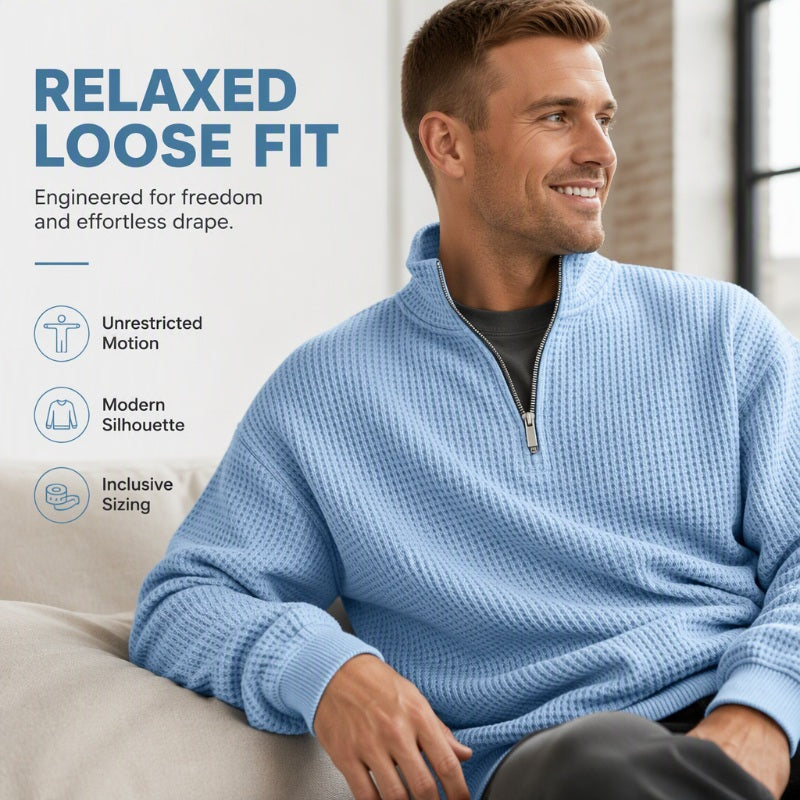 Men's Relaxed Half-Zip Waffle Texture Sweatshirt