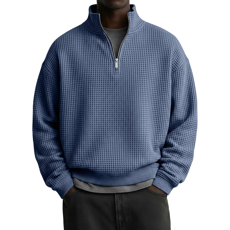 Men's Relaxed Half-Zip Waffle Texture Sweatshirt