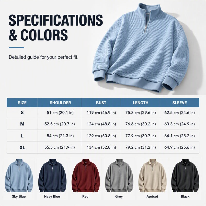 Men's Relaxed Half-Zip Waffle Texture Sweatshirt