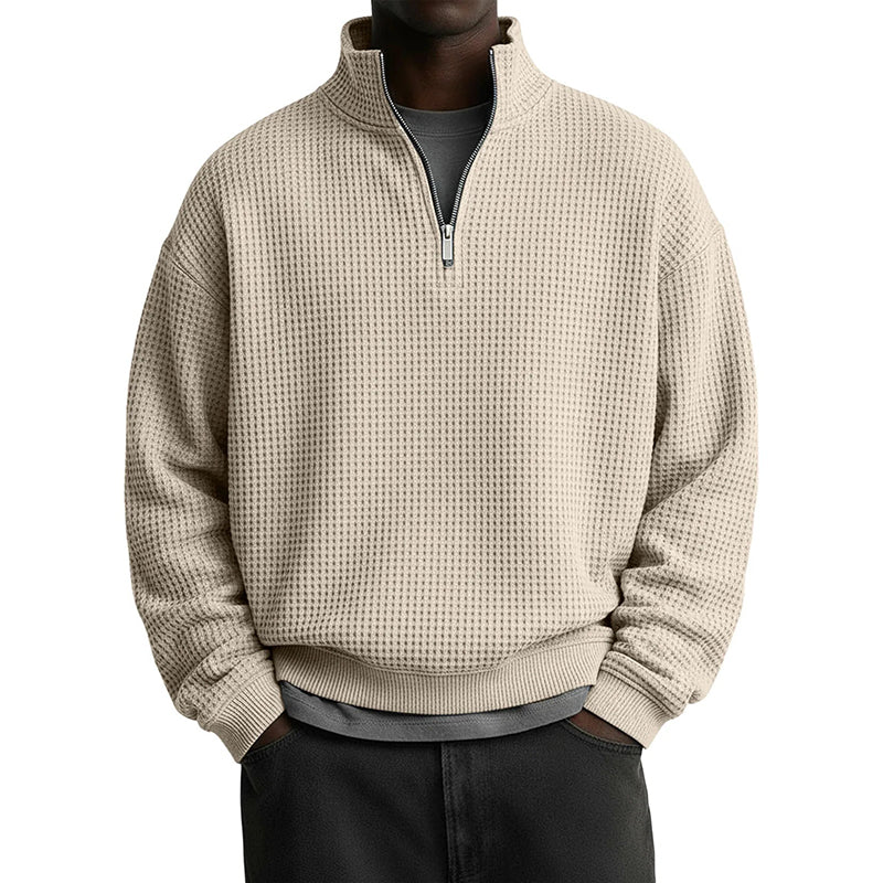Men's Relaxed Half-Zip Waffle Texture Sweatshirt