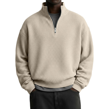 Men's Relaxed Half-Zip Waffle Texture Sweatshirt
