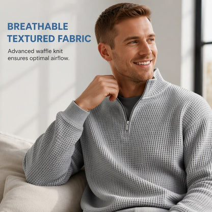 Men's Relaxed Half-Zip Waffle Texture Sweatshirt