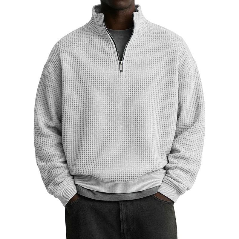 Men's Relaxed Half-Zip Waffle Texture Sweatshirt