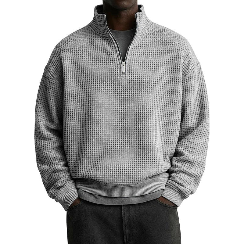 Men's Relaxed Half-Zip Waffle Texture Sweatshirt
