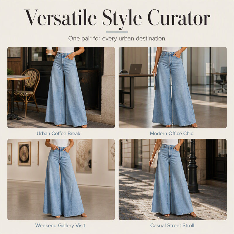 Women's Casual High-Waisted Wide-Leg Jeans