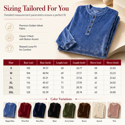 Women's Casual Loose Velvet Long Sleeve T-Shirt with Button V-Neck