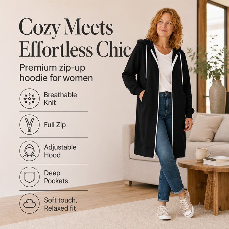 Women's Longline Zip Up Hooded Jacket