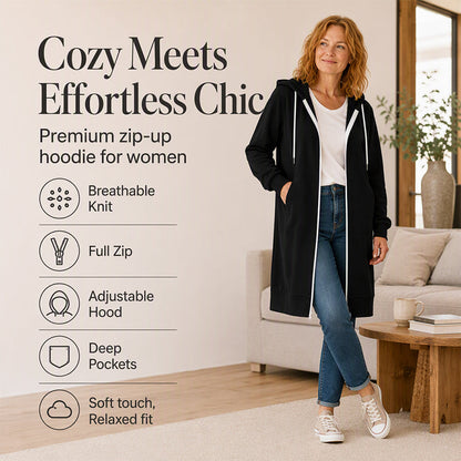 Women's Longline Zip Up Hooded Jacket