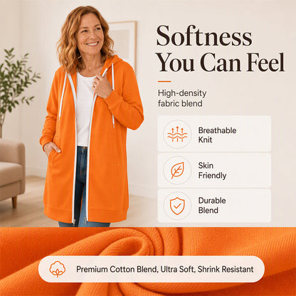 Women's Longline Zip Up Hooded Jacket