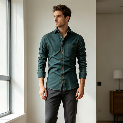 Men's Casual Long Sleeve Denim Shirt