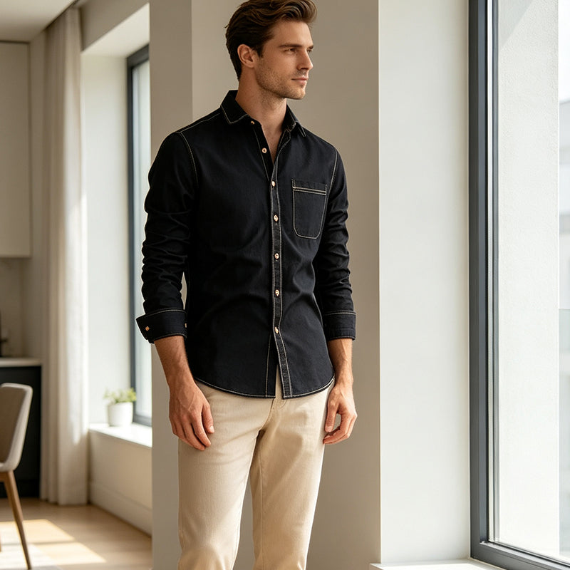 Men's Casual Long Sleeve Denim Shirt