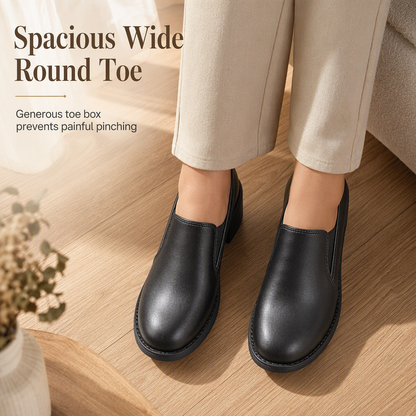 Women's British Style Retro Slip On Mid Block Heel Pumps Plus Size Chunky Heel Low Top Shoes