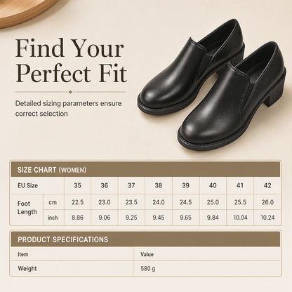 Women's British Style Retro Slip On Mid Block Heel Pumps Plus Size Chunky Heel Low Top Shoes