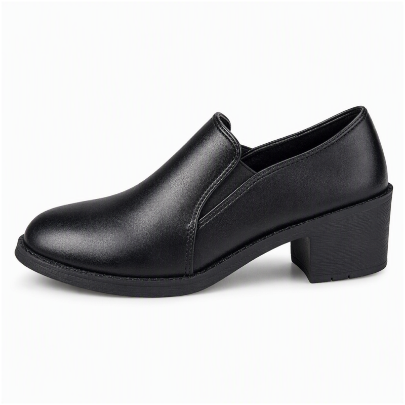 Women's British Style Retro Slip On Mid Block Heel Pumps Plus Size Chunky Heel Low Top Shoes