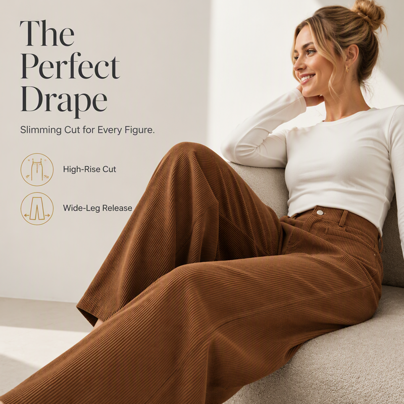 Women's High Waist Corduroy Wide-Leg Pants 
