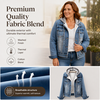Women's Layered Hooded Denim Jacket with Warm Lining
