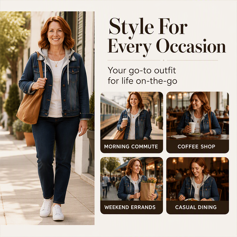 Women's Layered Hooded Denim Jacket with Warm Lining