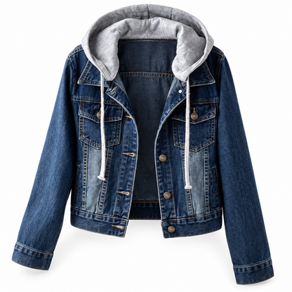 Women's Layered Hooded Denim Jacket with Warm Lining