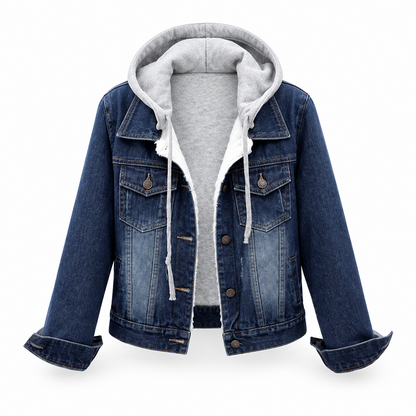 Women's Layered Hooded Denim Jacket with Warm Lining
